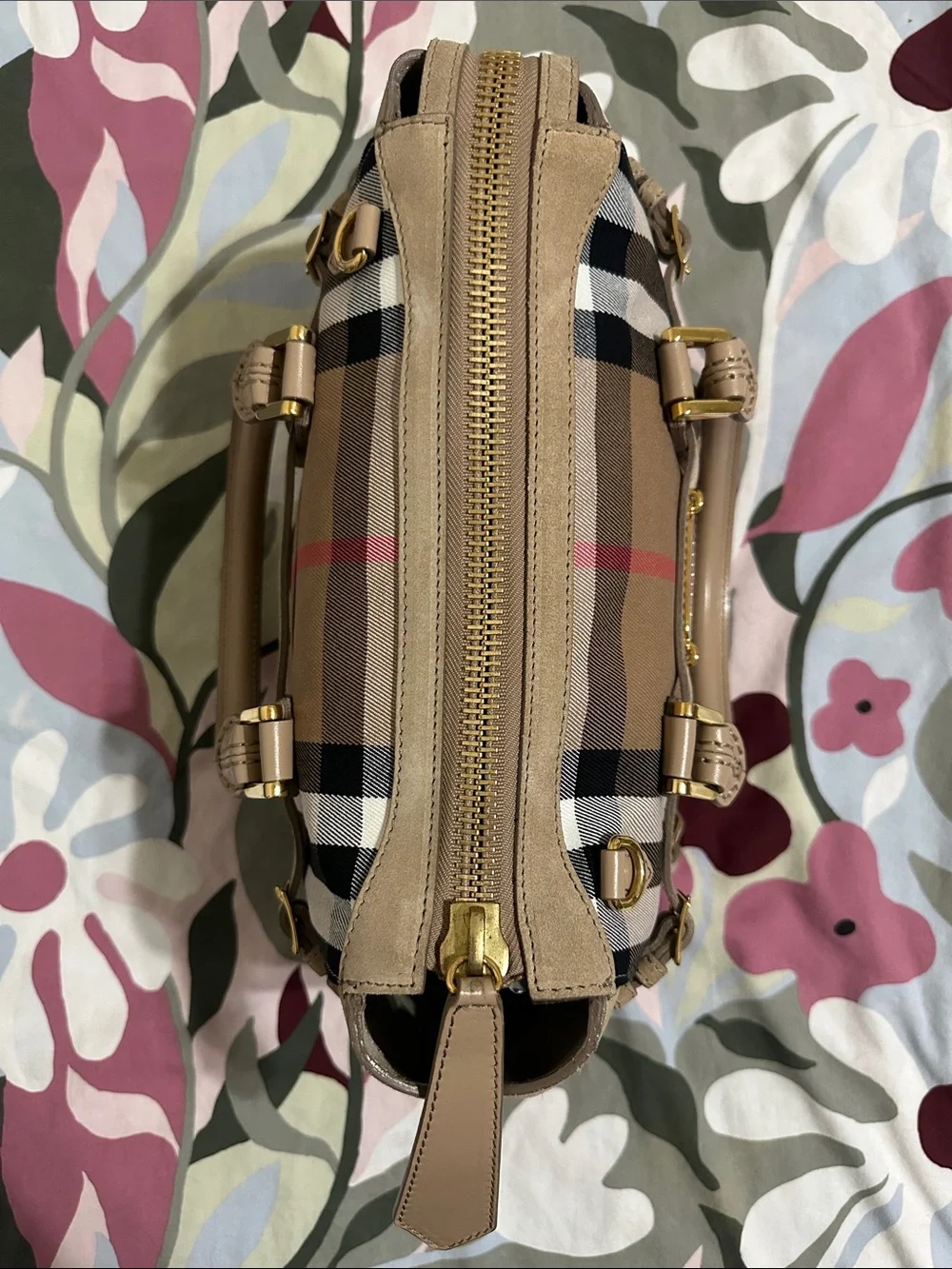Burberry Beige/Tan Check Handbag with Gold Hardware